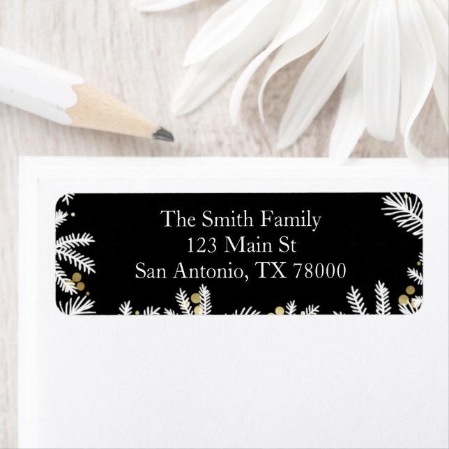 Den moderna Returadressen Black och Guld jul Returadress Etikett (Insitu)