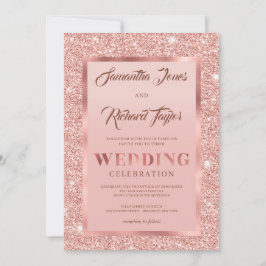 Den moderna Ro glitter-folie av damm i rosa vid Gn Inbjudningar