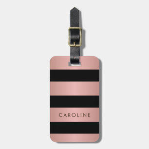Den moderna Ro Guld Black Stripe Girly-Anpassnings Bagagebricka