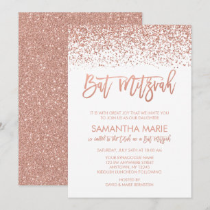 Den moderna Ro Guld Faux Glitter-Bat mitzvah Inbjudningar