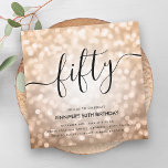 Den moderna Ro Guld Glitter Ljus 50:e födelsedagen Inbjudningar<br><div class="desc">Elegant Glam Ro Guld Glitter Ljus 50:e födelsedagsskriptinbjudan med mousserande ljus och modernt typografiskt skript.</div>