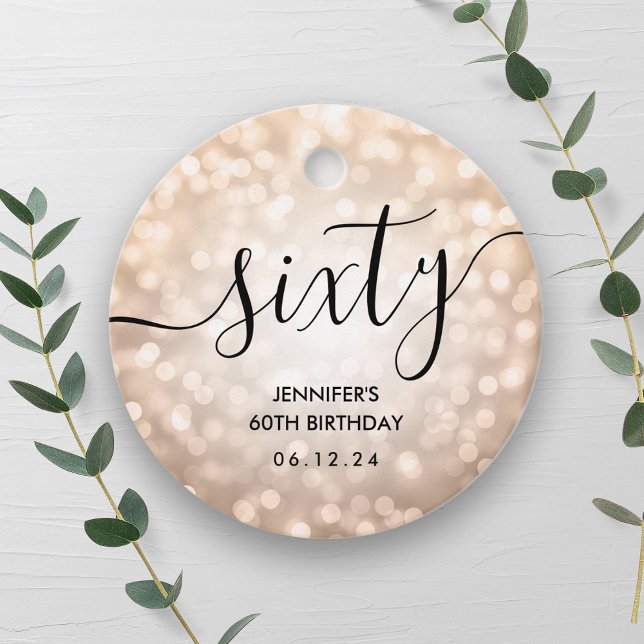 Den moderna Ro Guld Glitter Ljus 60:e födelsedagen Gåvor Etiketter (Modern Rose Gold Glitter Lights 60th Birthday Favor Tags)