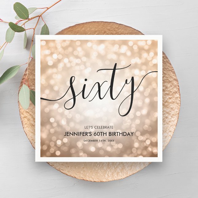 Den moderna Ro Guld Glitter Ljus 60:e födelsedagen Pappersservett (Modern Rose Gold Glitter Lights 60th Birthday Napkins)