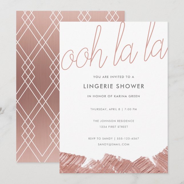 Den moderna Ro Guld Lingerie Shower Inbjudan (Fram/baksida)
