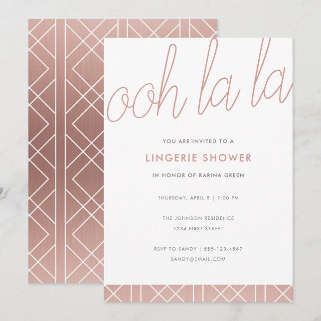 Den moderna Ro Guld Lingerie Shower Inbjudan (Fram/baksida)