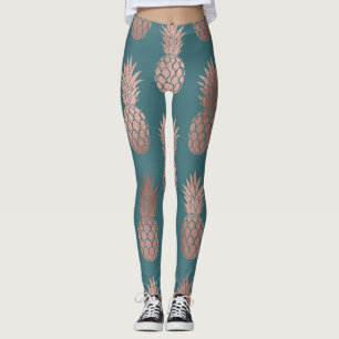 Den moderna Ro Guld Teal Grönt Pineapple Mönster Leggings