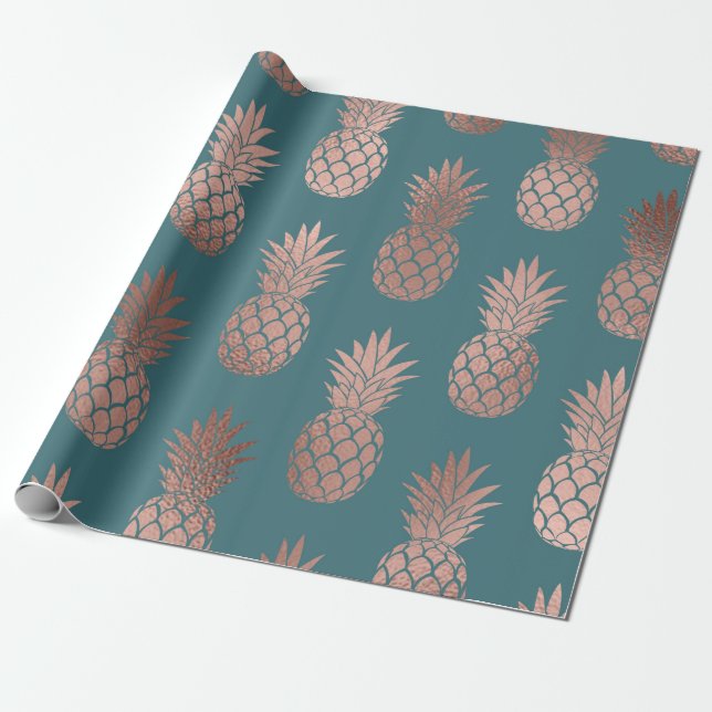 Den moderna Ro Guld Teal Grönt Pineapple Mönster Presentpapper (Utrullad)