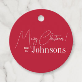 Den moderna röda julfamiljen gåvor etiketter