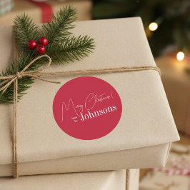 Den moderna röda julfamiljen runt klistermärke