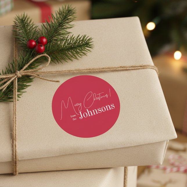 Den moderna röda julfamiljen runt klistermärke (Skapare uppladdad)