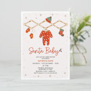 Den moderna röda klädesduken Santa Baby Baby Showe Inbjudningar