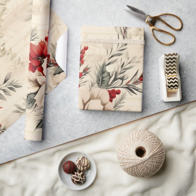 Den moderna röda och Grönt julens Blommigt Presentpapper (Hantverk)