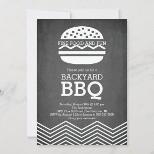 Den moderna Roligten Chalkboard Chevron Barbecue P Inbjudningar