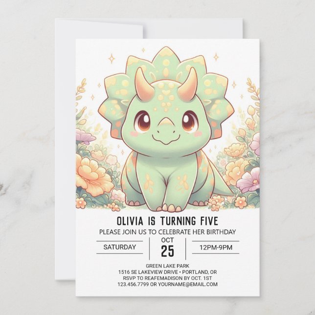 Den moderna Roligten Dinosaur Digital Birthday Inbjudningar (Framsida)