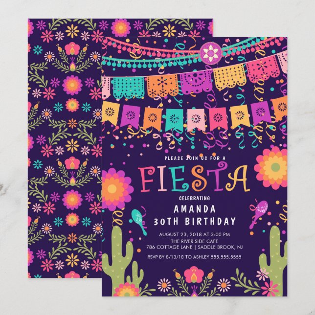 Den moderna Roligten Låt oss Fiesta Födelsedagsfes Inbjudningar (Fram/baksida)