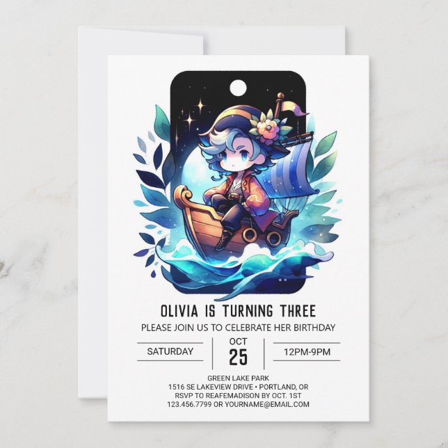 Den moderna Roligten Pirat födelsedag Inbjudningar (Framsida)