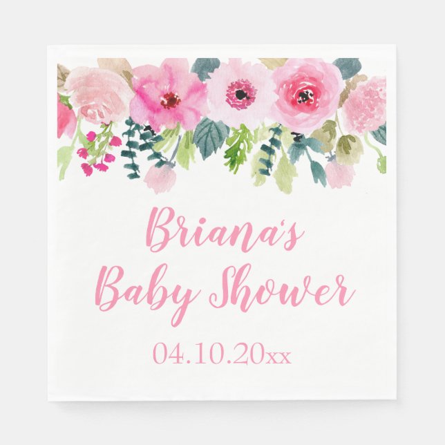 Den moderna Rosa Blommigten Baby Shower Luncheon Pappersservett (Framsidan)