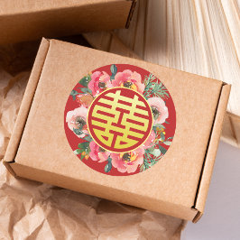 Den moderna rosa blommigten Wandechinese bröllop Runt Klistermärke