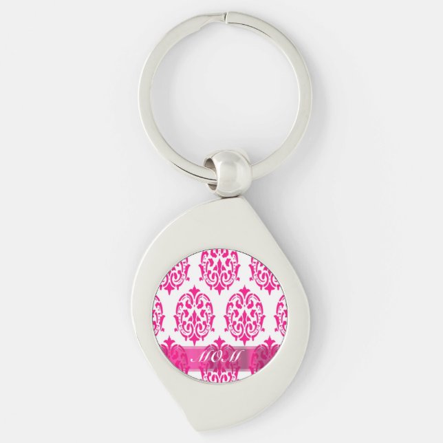 Den moderna Rosa dammen mor Swirl Silverfärgad Nyckelring (Framsidan)