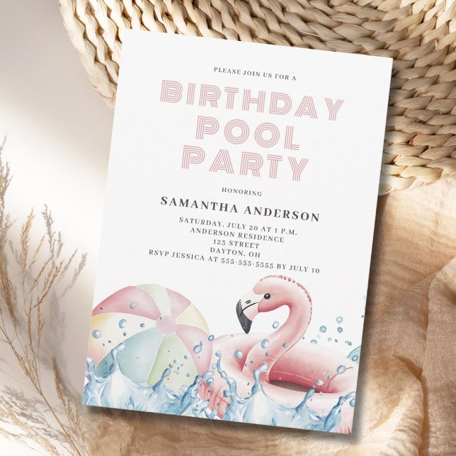 Den moderna Rosa födelsedagen Bassäng Party Inbjudningar (Skapare uppladdad)