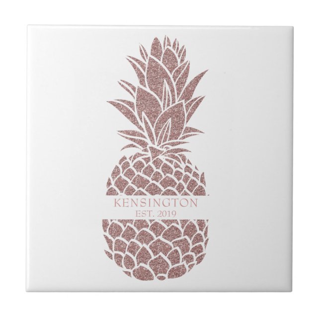 Den moderna  Rosa Glitter Ananas Namn Kakelplatta (Framsidan)