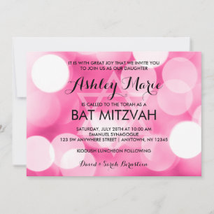 Den moderna Rosa Glitter Ljus Bat mitzvah Inbjudningar