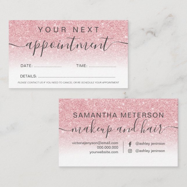 Den moderna rosa glitter ombre vita professionelle tidsbeställning kort (Fram/baksida)