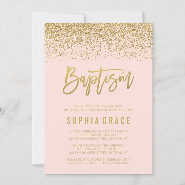 Den moderna  Rosa Guld Faux Glitter-baptism Inbjud Inbjudningar (Framsida)