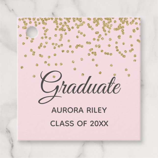Den moderna  Rosa Guld Glitter-konfetti Studenten Gåvor Etiketter (Framsida)