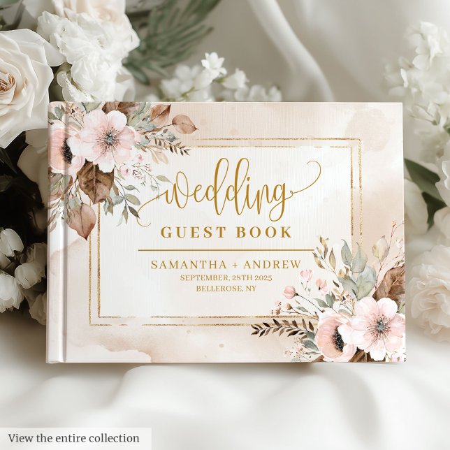 Den moderna  Rosa Guld hösten Blommigt Bröllop Bok (Modern Blush Pink Gold Autumn Floral Wedding Book)