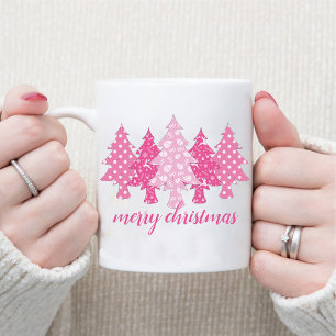 Den moderna Rosa Julgran Namn-kaffet Mönster Mugg
