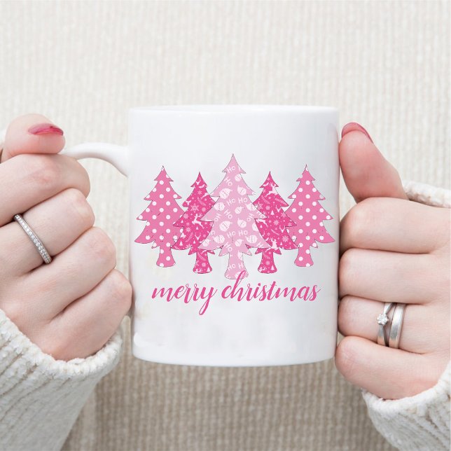 Den moderna Rosa Julgran Namn-kaffet Mönster Mugg (Modern Pink Christmas Tree Pattern Name Coffee Mug)