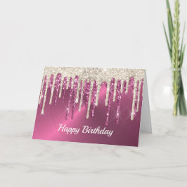 Den moderna Rosa Metall Beige Glitter Drives Birth Kort