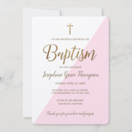 Den moderna Rosa Vita Guld Kor Virtuella baptism Inbjudningar