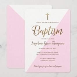 Den moderna Rosa Vita Guld Kor Virtuella baptism Inbjudningar