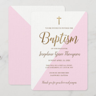 Den moderna Rosa Vita Guld Kor Virtuella baptism Inbjudningar