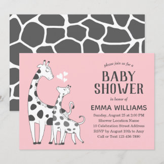 Den moderna Rosan Animal Giraffe Girl Baby Shower Inbjudningar