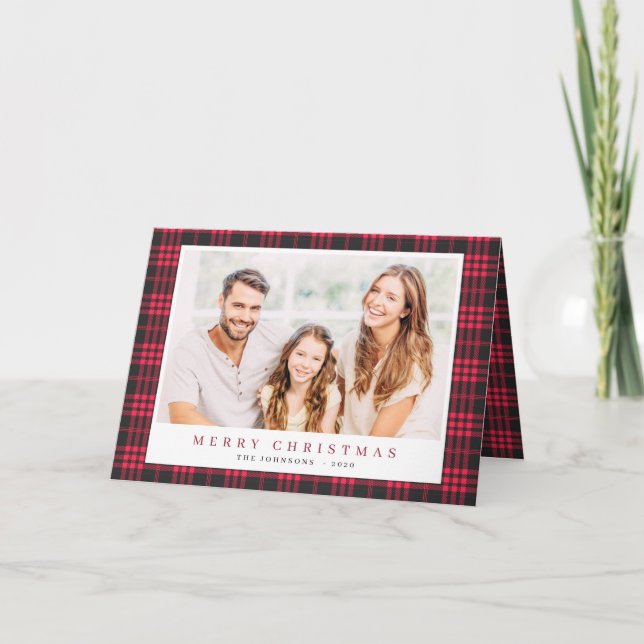 Den moderna Rosan Black Play Tartan Mönster Helgkort (Framsida)
