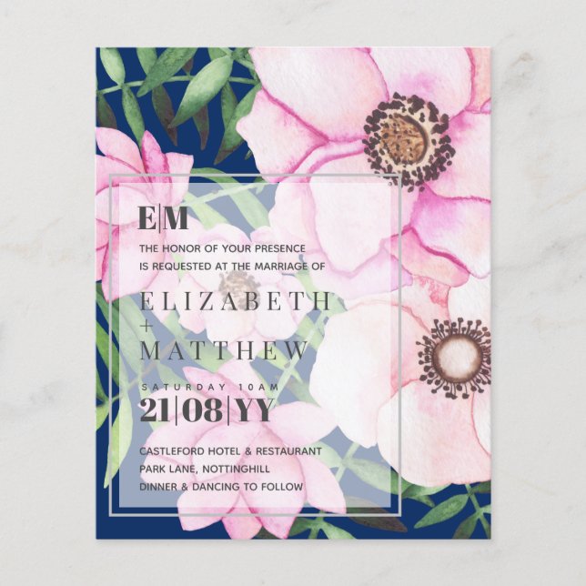 Den moderna  Rosan Blommigt Bröllop - ANPASSNINGSB (Framsida)