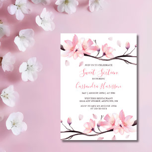 Den moderna Rosan Cherry Blommar Sakura Birthday Inbjudningar