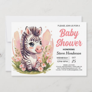 Den moderna Rosan Cute Zebra Baby Shower Inbjudningar