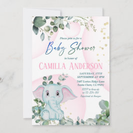 Den moderna  Rosan Elephant Greenery Baby Shower Inbjudningar