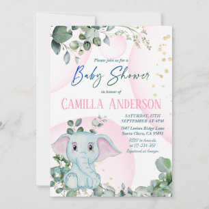 Den moderna Rosan Elephant Greenery Baby Shower Inbjudningar
