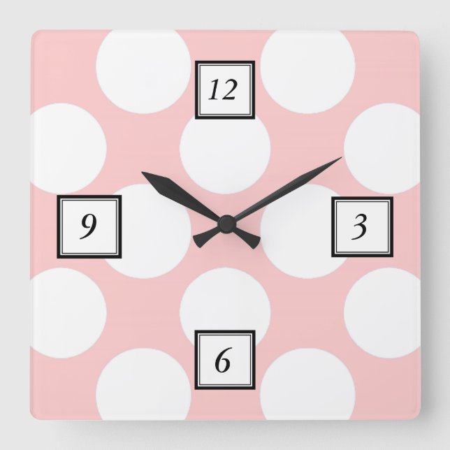 Den moderna  Rosan i Polka dots Mönster Fyrkantig Klocka (Framsida)