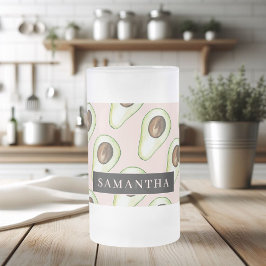 Den moderna Rosan och Grönten Avocado Mönster med  Frostat Ölglas