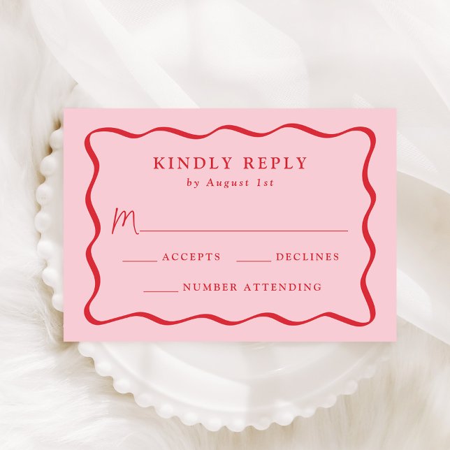 Den moderna Rosan och Röda Vågigt Ram Bröllop OSA Kort (Skapare uppladdad)