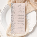 Den moderna  Rosan Silver Glitter Bröllop Kant Meny<br><div class="desc">Den moderna bröllop-menyn på den lämnat kant i eleganten har en silver faux glitter-design. Anpassadet kombinerar grått-handskrift,  tryckplåt och kursivt typsnitt på  rosa-bakgrund. Den omvända sidan har en passande  utformning och silver glitter.</div>