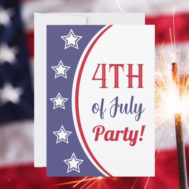 Den moderna Rött vitt blått 4 juli i Party Inbjudningar (4th of July Party Celebration Invite - Hooray for the red, white and blue!)