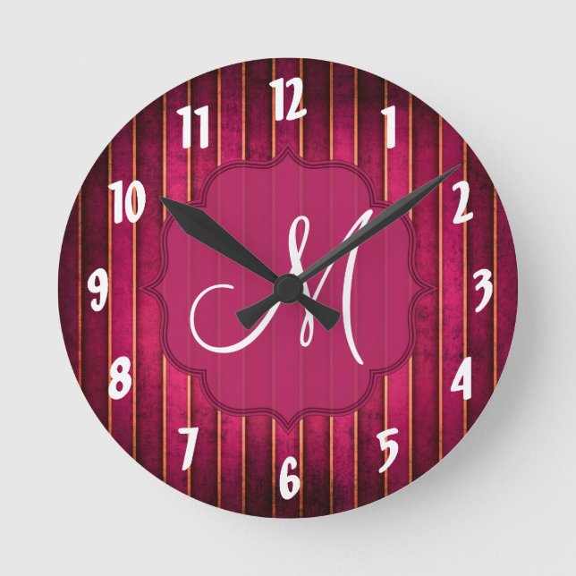 Den moderna Shock rosa Wall Clock i Raspberry Guld Rund Klocka (Framsida)