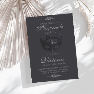 Den moderna Silver Black Masqueravardagdagen Party Inbjudningar
